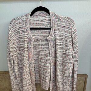 LOFT Cream Cardigan Sweater Lightweight Open-Front